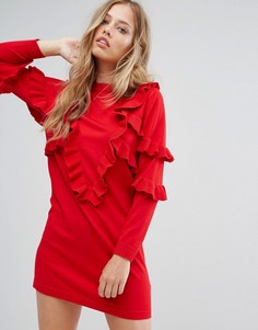 Трикотажное платье-джемпер с оборками Suncoo - Красный