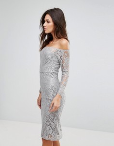 Кружевное платье миди с широким вырезом AX Paris - Серый