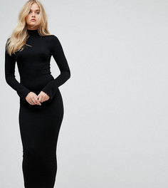 Облегающее платье макси в рубчик с воротником-поло и оборками на рукавах ASOS TALL City - Черный