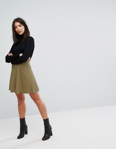 Короткая расклешенная юбка с принтом гусиная лапка ASOS - Мульти