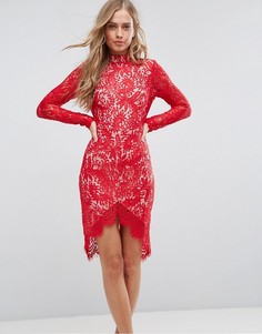Кружевное облегающее платье с асимметричным краем Girl In Mind Francis - Красный