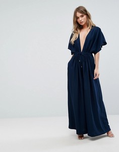 Комбинезон с широкими штанинами и глубоким вырезом AQ/AQ - Темно-синий