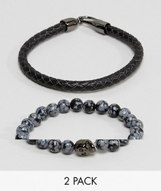 Набор из 2 браслетов (кожаный / с бусинами) Simon Carter - Мульти