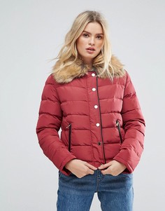 Дутая куртка с воротником из искусственного меха Parisian - Красный