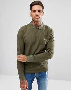 Зеленое меланжевое поло с длинными рукавами из пике Original Penguin - Зеленый
