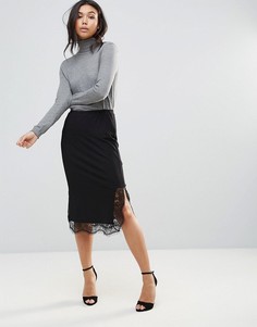 Юбка миди с кружевной отделкой Y.A.S Recco - Черный