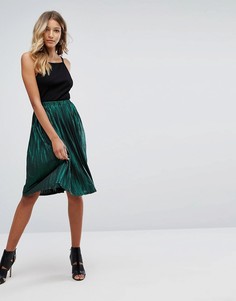 Плиссированная юбка миди с эффектом металлик Missguided - Зеленый