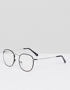 Круглые очки с прозрачными стеклами в черной металлической оправе ASOS - Черный
