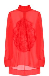 Шелковая прозрачная блуза с воротником-стойкой Givenchy