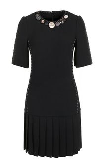 Мини-платье с юбкой в складку и коротким рукавом Dolce &amp; Gabbana