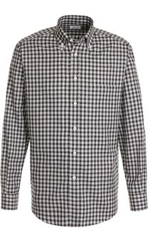 Хлопковая рубашка в клетку с воротником button down Brioni