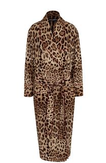 Шелковое пальто с леопардовым принтом и поясом Dolce &amp; Gabbana