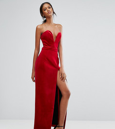 Бархатное платье-бандо макси с вырезом сердечком и высоким разрезом TTYA - Красный Taller Than Your Average