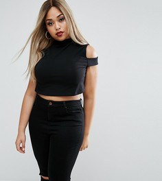 Кроп-топ с открытыми плечами и хлястиками ASOS CURVE - Черный