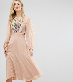Платье миди премиум с отделкой топа и вырезами Frock And Frill Tall - Розовый
