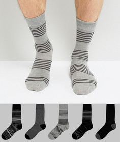 Набор из 5 пар серых носков в полоску Burton Menswear - Серый