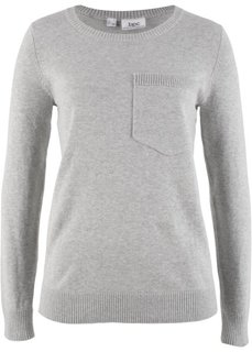 Пуловер с карманом на груди (светло-серый меланж) Bonprix