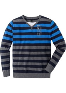 Пуловер в полоску прилегающего покроя (серый меланж/голубой в полоску) Bonprix