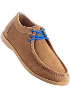 Удобные кожаные туфли на шнуровке, танкетка (верблюжий/голубой) Bonprix