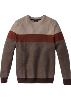 Пуловер Regular Fit с круглым вырезом (бежевый/оранжевый в полоску) Bonprix