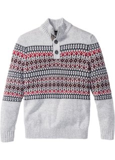 Пуловер Regular Fit на пуговицах (серый меланж) Bonprix