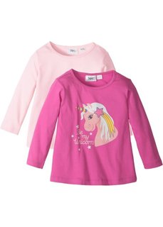 Длинная футболка (2 шт.) (цвет фуксии с рисунком+нежно-розовый) Bonprix
