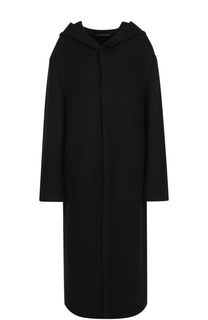 Шерстяное пальто прямого кроя с капюшоном Yohji Yamamoto