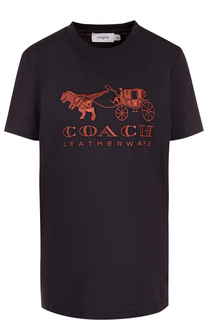 Хлопковая футболка с контрастной вышивкой Coach