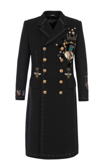 Шерстяной двубортное пальто с отделкой Dolce &amp; Gabbana