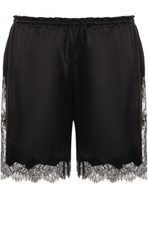 Шелковые мини-шорты с кружевной отделкой Saint Laurent