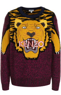 Шерстяной пуловер с круглым вырезом и принтом Kenzo