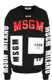 Хлопковый свитшот прямого кроя с надписями MSGM