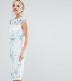 Кружевное платье‑футляр с кроп‑топом и цветочным принтом ASOS PETITE SALON - Белый