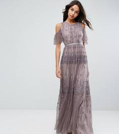 Платье макси с вышивкой и открытыми плечами Needle & Thread - Фиолетовый