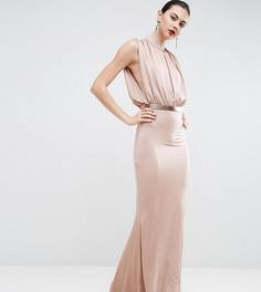 Платье макси с высокой горловиной и поясом цвета металлик ASOS TALL - Серый
