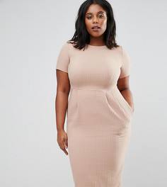 Облегающее фактурное платье миди ASOS CURVE - Бежевый