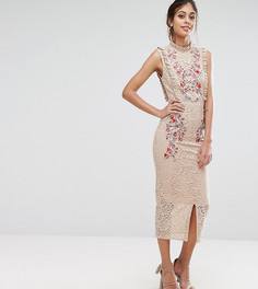 Кружевное платье миди с вышивкой и высокой горловиной Hope & Ivy - Розовый