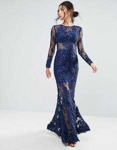 Кружевное платье макси с длинными рукавами Forever Unique - Синий