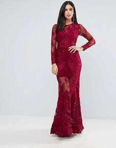 Кружевное платье макси с длинными рукавами Forever Unique - Красный