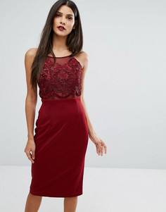 Облегающее платье миди с кружевным лифом Forever Unique - Красный