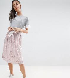 Бархатная юбка с поясом на затягивающемся шнурке ASOS PETITE - Розовый