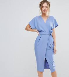 Платье с короткими рукавами и поясом Closet London - Синий