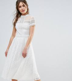 Кружевное платье миди с отделкой бисером Frock and Frill - Кремовый