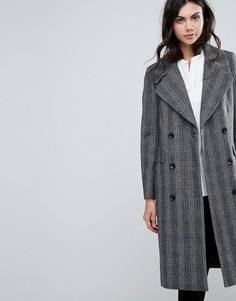 Удлиненное пальто с добавлением шерсти в клетку Selected Madison - Серый