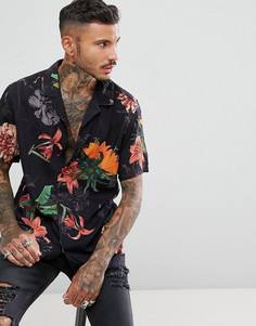 Рубашка классического кроя из вискозы с цветочным принтом ASOS - Черный