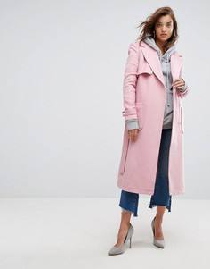 Удлиненное пальто с поясом Boohoo - Розовый