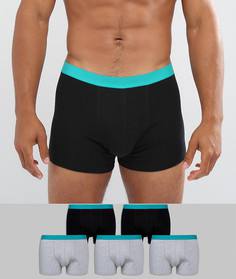 Серые и черные боксеры-брифы с зеленым поясом (5 шт.) ASOS - Мульти