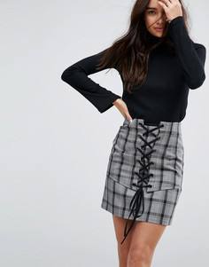 Мини-юбка в клетку со шнуровкой ASOS - Мульти