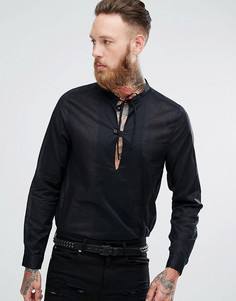 Полупрозрачная хлопковая рубашка стандартного кроя с V-образным вырезом ASOS - Черный