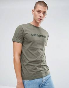 Зеленая облегающая футболка с логотипом Patagonia - Зеленый